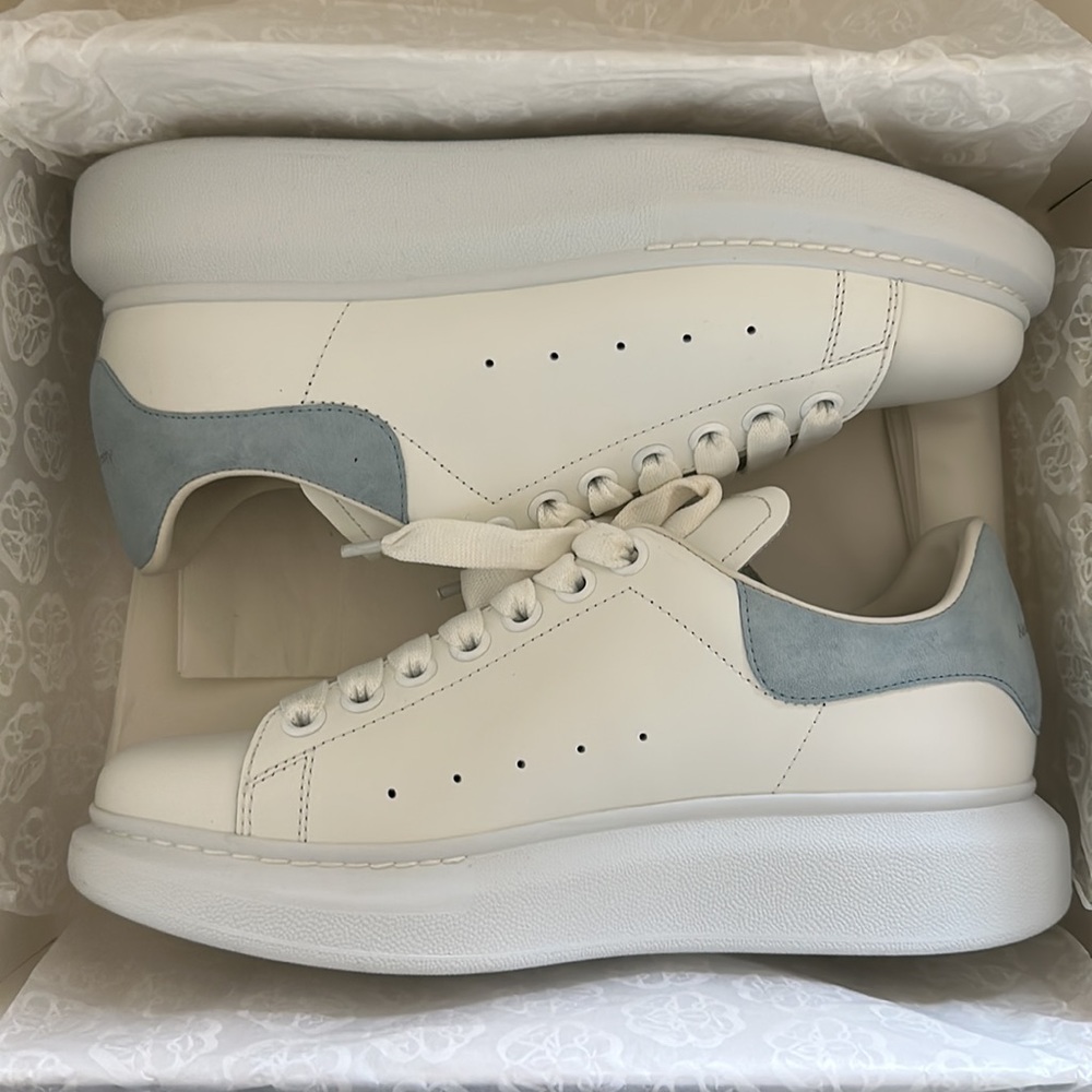 ALEXANDER McQUEEN White & Baby Blue Leather Sneakers